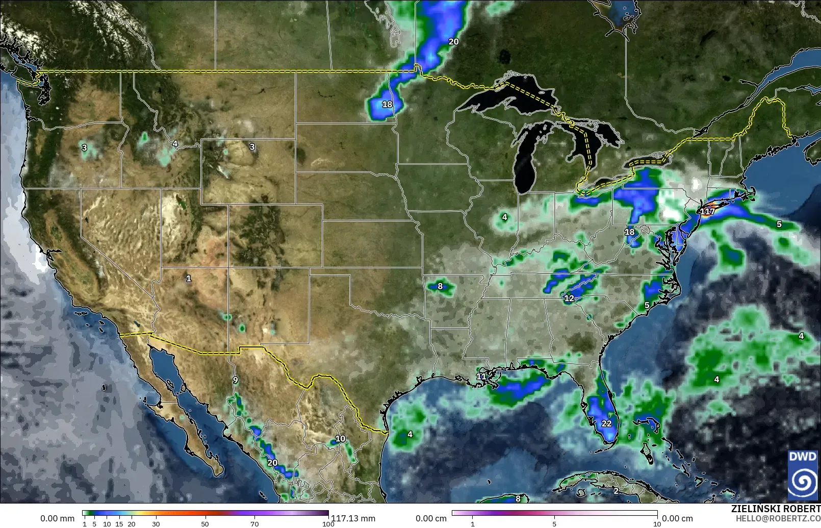 ICON model - United States, Precipitation, Clouds, and Pressure