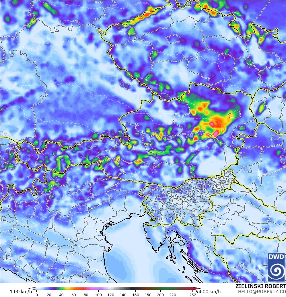 ICON model - Austria, Wind Gusts Peak