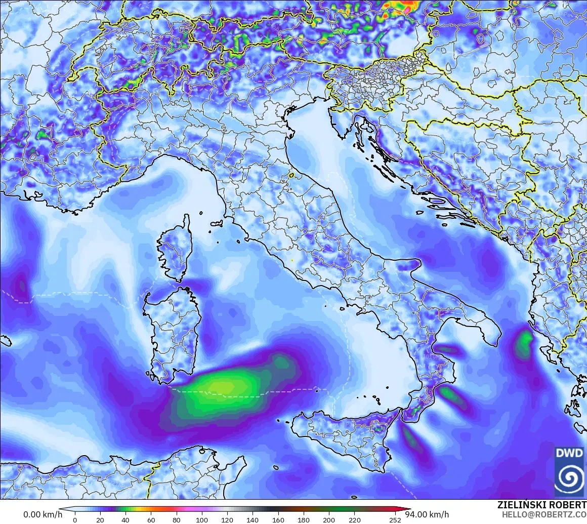 ICON model - Italy, Wind Gusts Peak