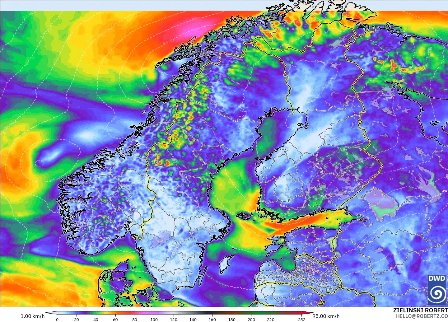 ICON model - Scandinavia, Wind Gusts Peak