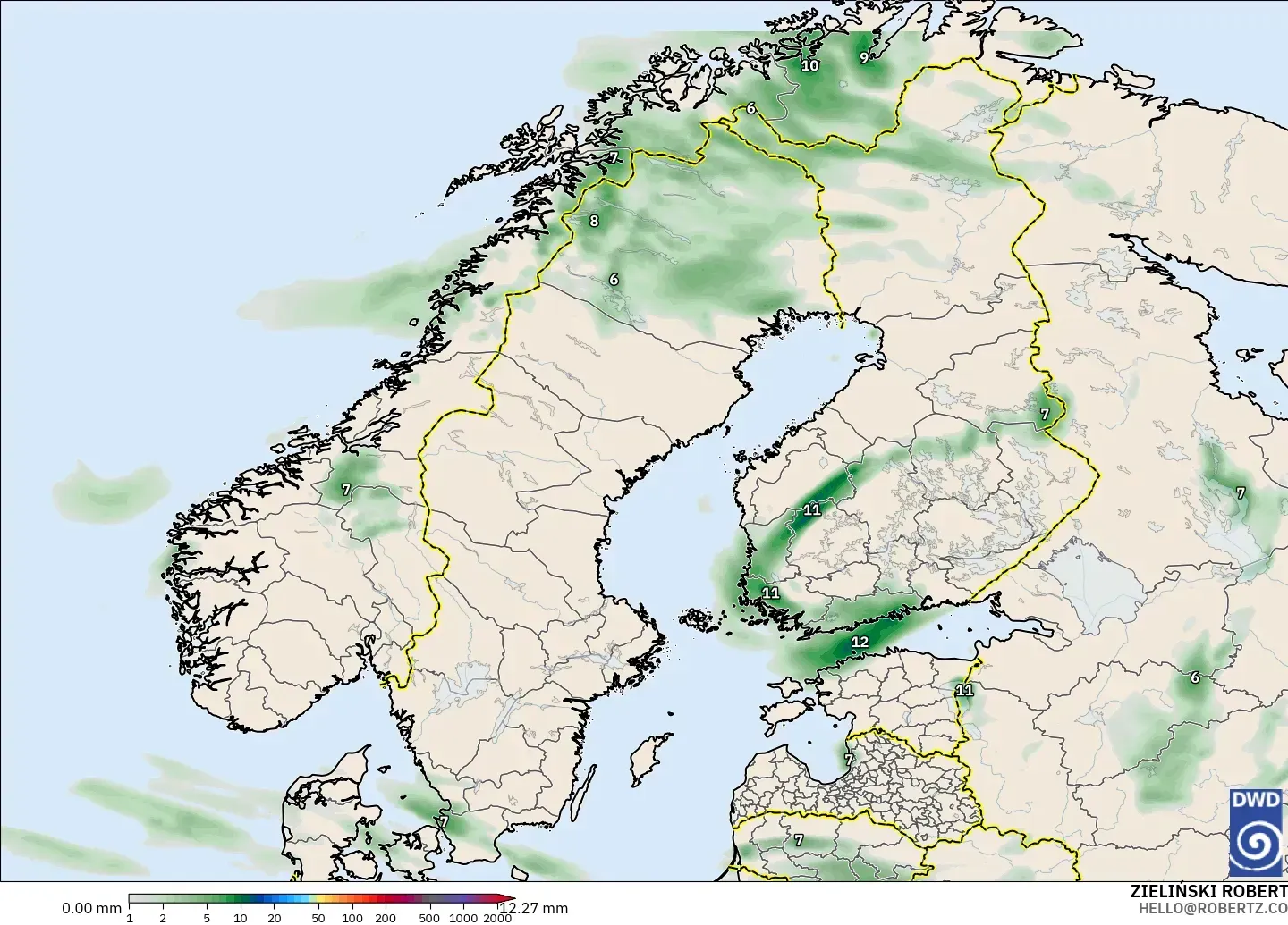 ICON model - Scandinavia, Precipitation Accumulation