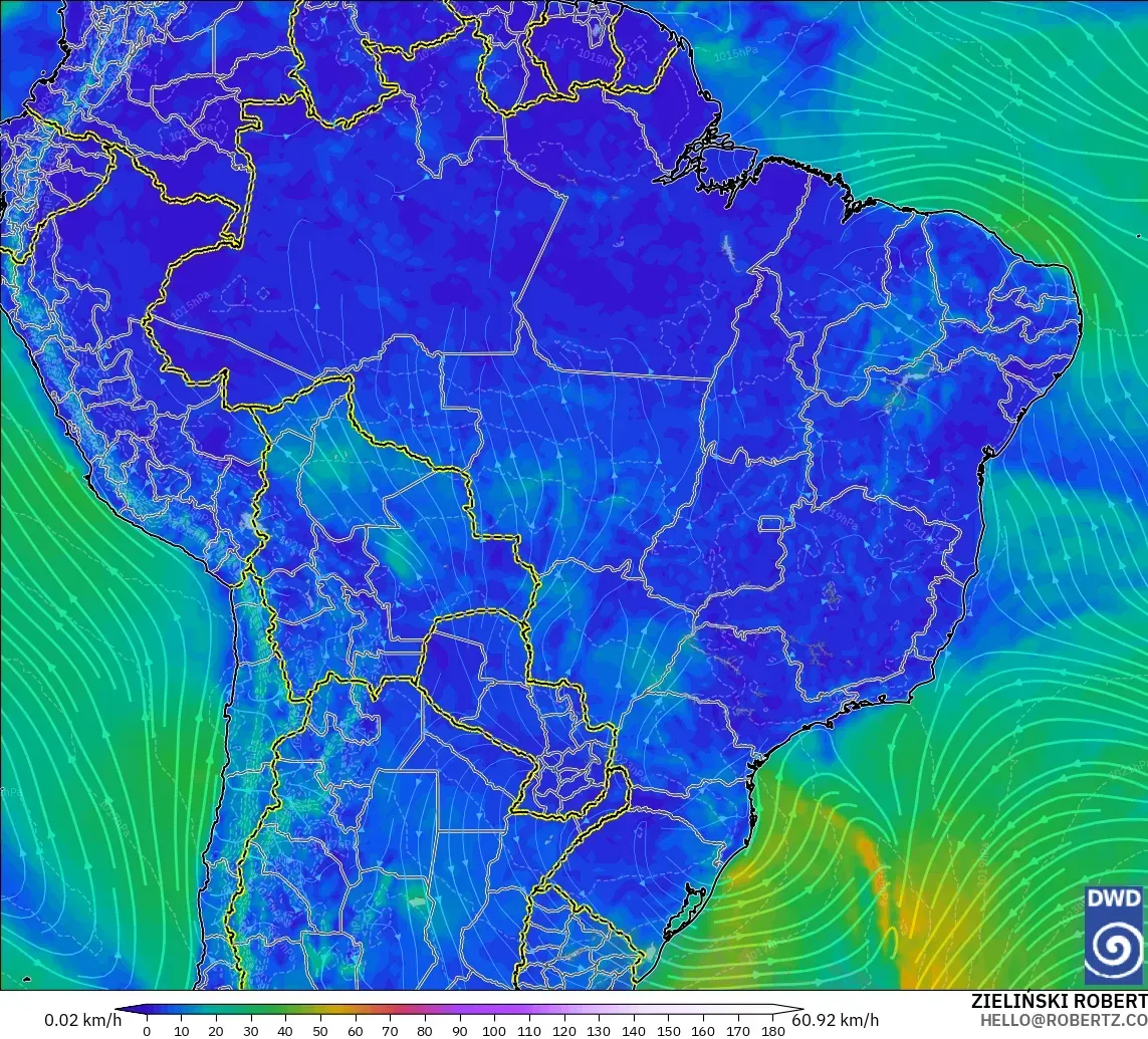 ICON model - Brazil, Wind at 10m