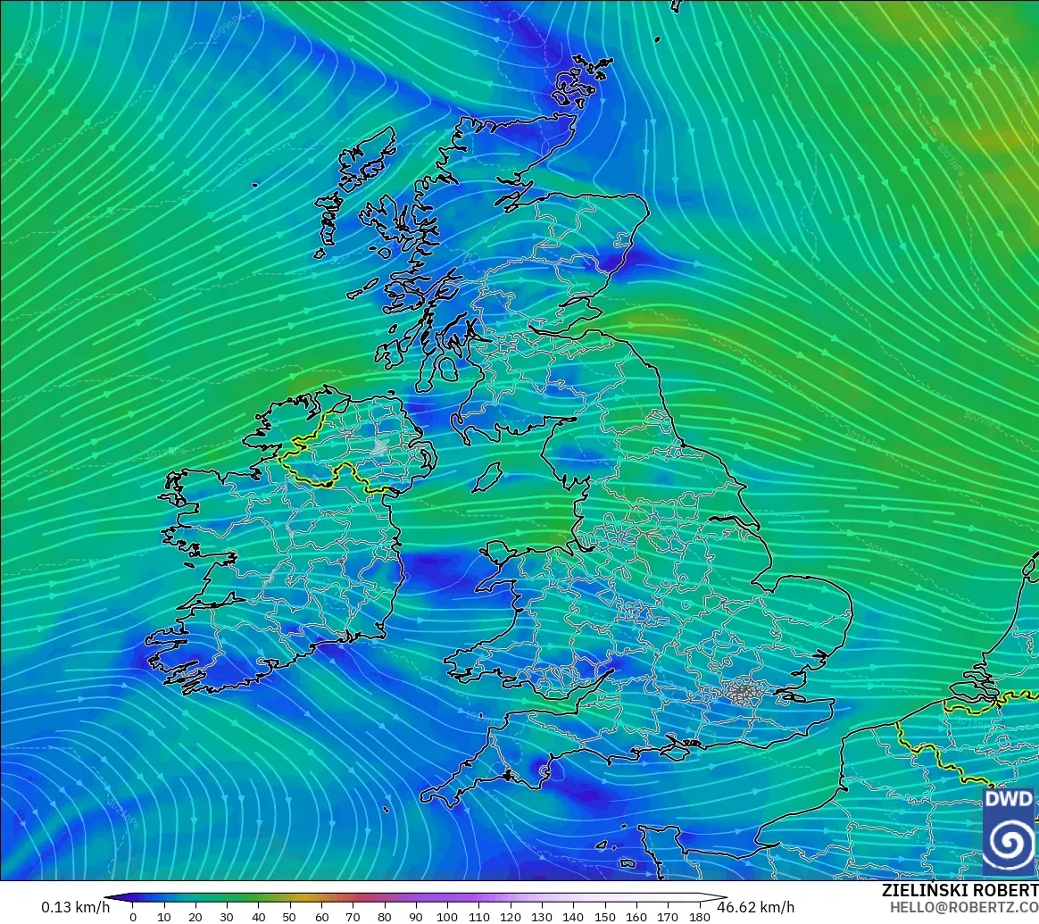 ICON model - United Kingdom, Wind at 10m