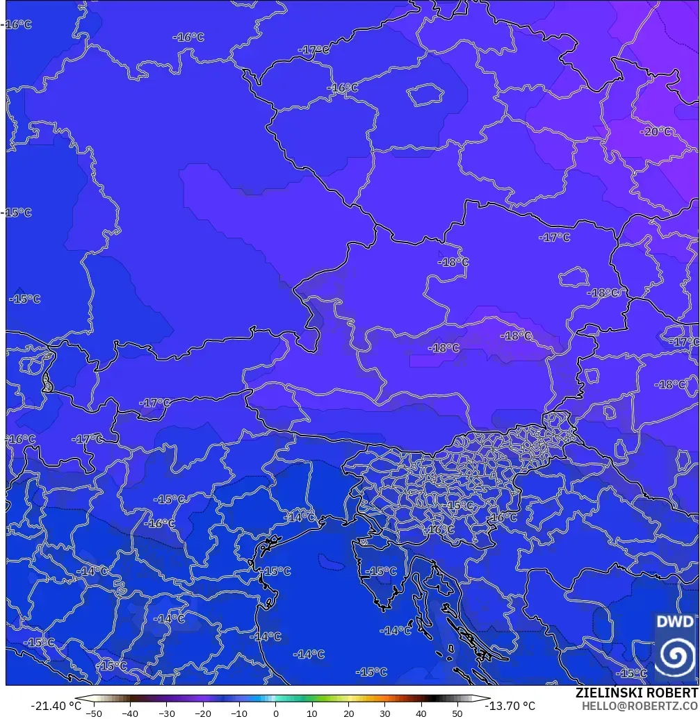 ICON model - Austria, Temperature at 500hPa