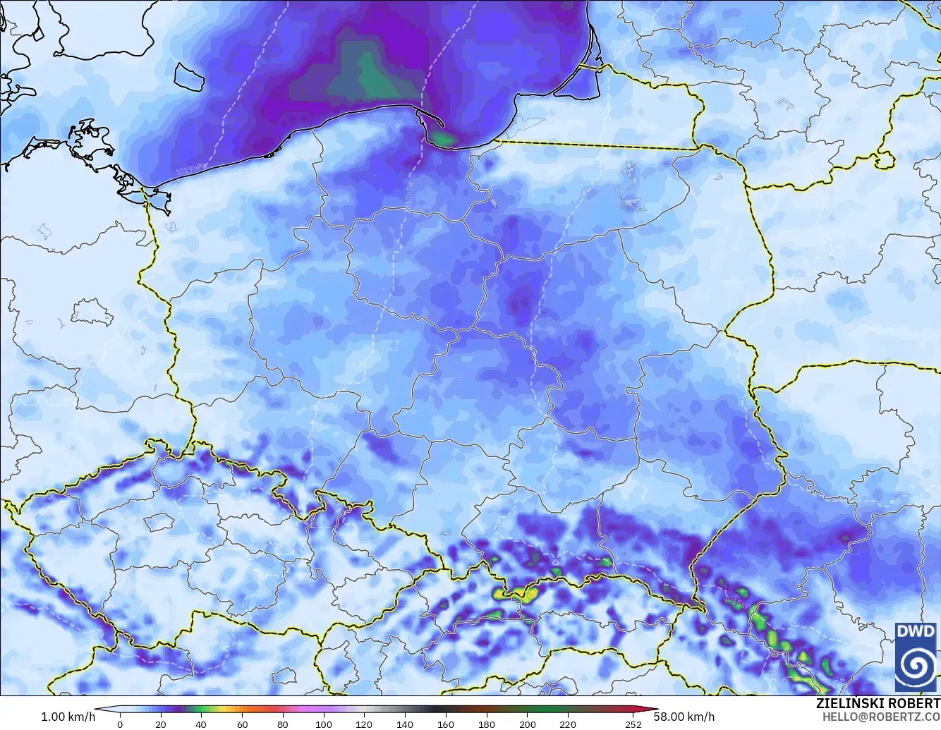 ICON model - Poland, Wind Gusts