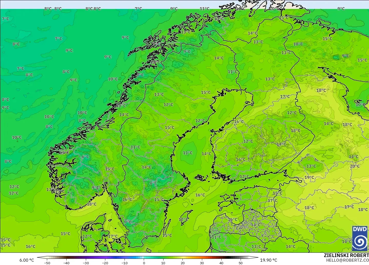 ICON model - Scandinavia, Dewpoint at 2m