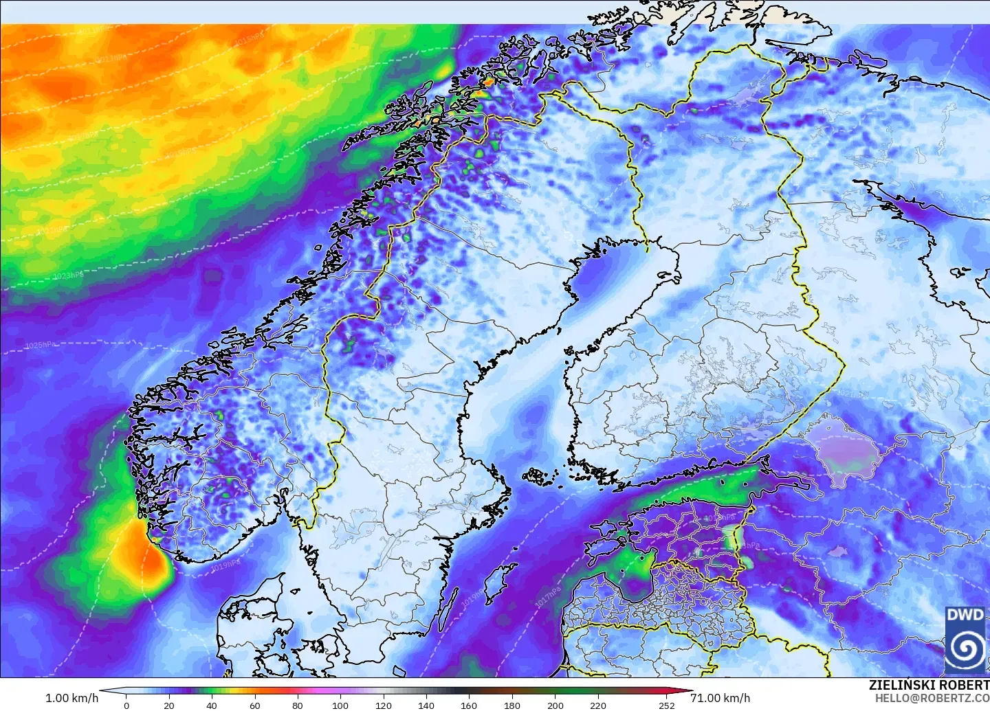 ICON model - Scandinavia, Wind Gusts