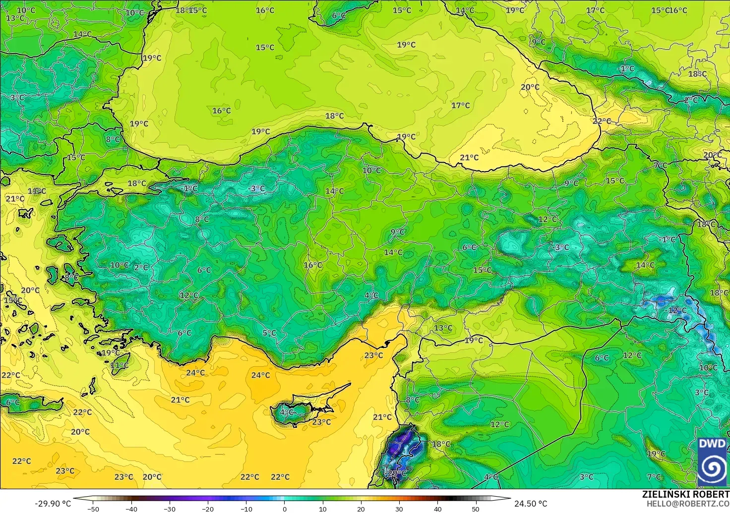 ICON model - Turkey, Dewpoint at 2m