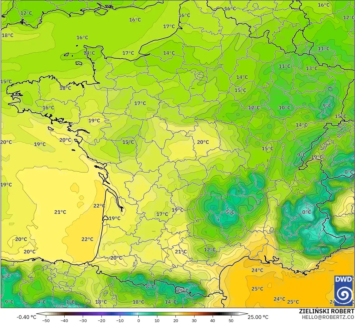 ICON model - France, Dewpoint at 2m