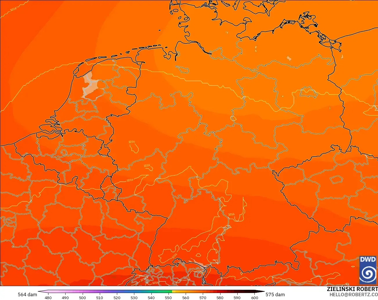 ICON model - Germany, Geopotential height at 500hPa