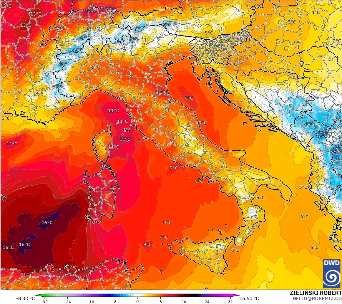 ICON model - Italy, Temperature at 850hPa Anomaly