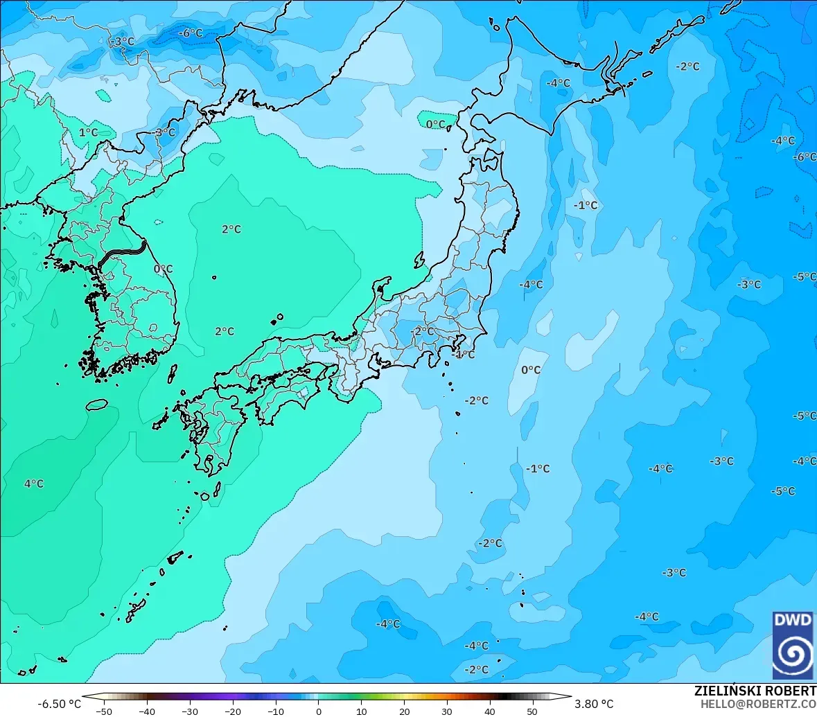 ICON model - Japan, Temperature at 500hPa