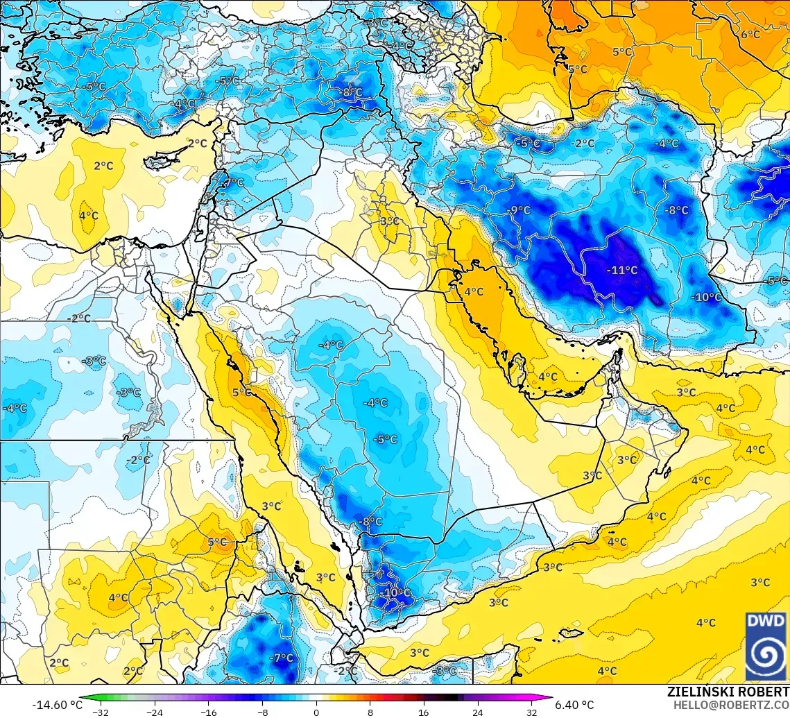 ICON model - Middle East, Temperature at 850hPa Anomaly