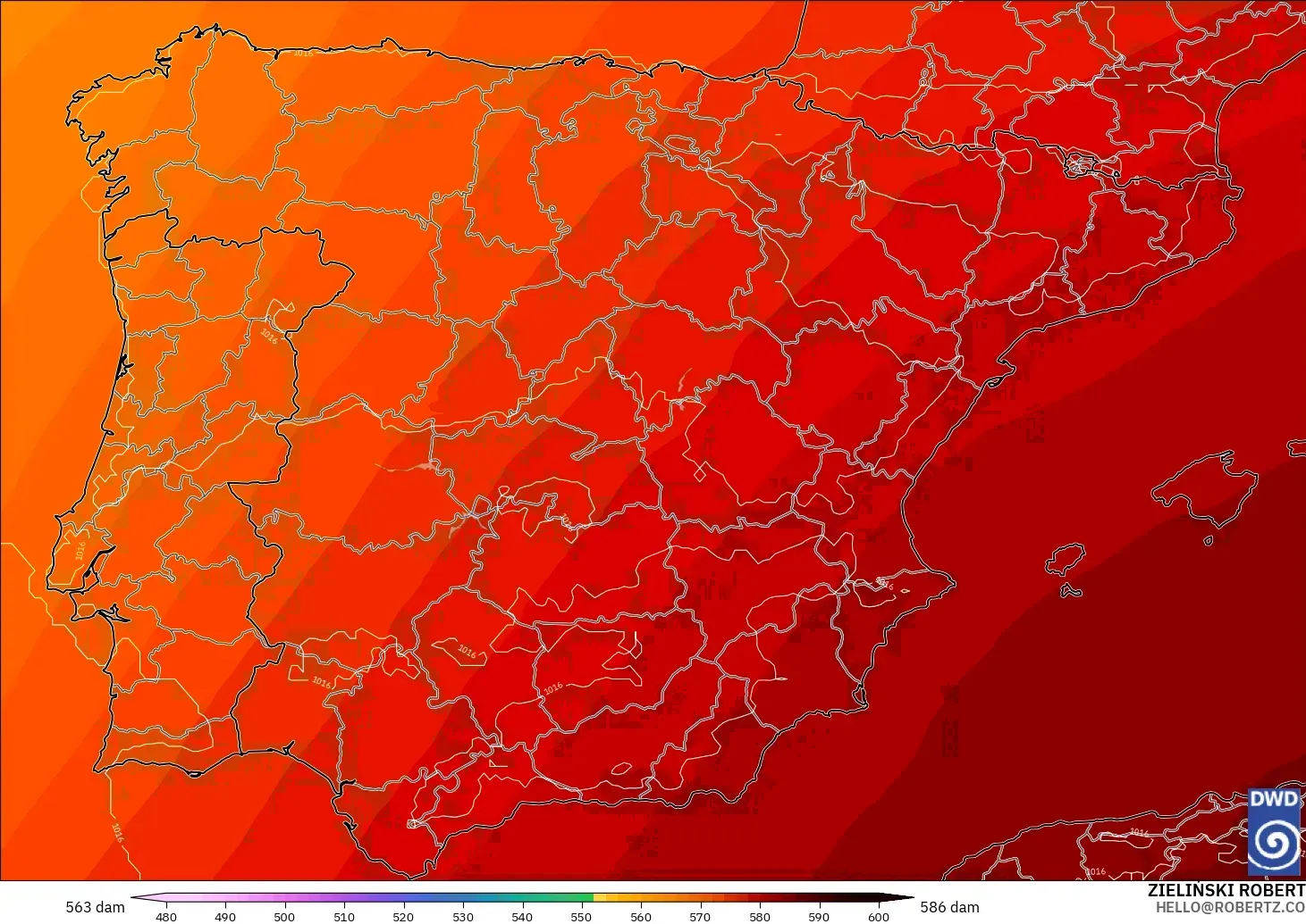 ICON model - Spain, Geopotential height at 500hPa