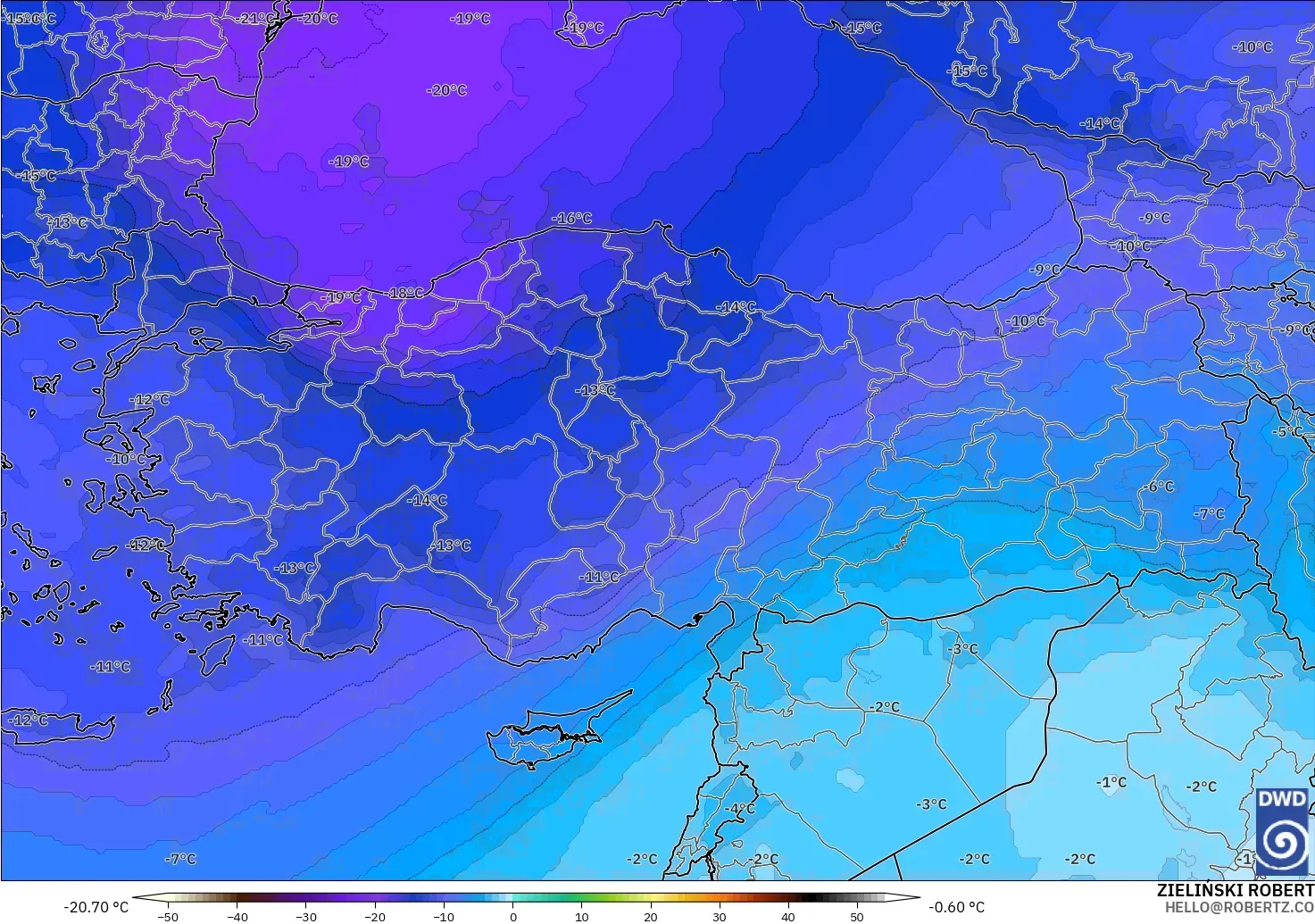ICON model - Turkey, Temperature at 500hPa