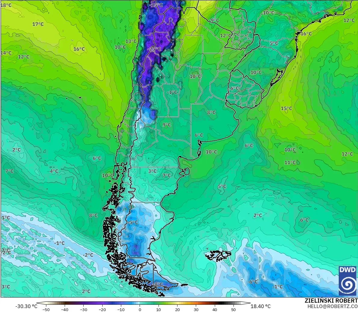 ICON model - Argentina, Dewpoint at 2m