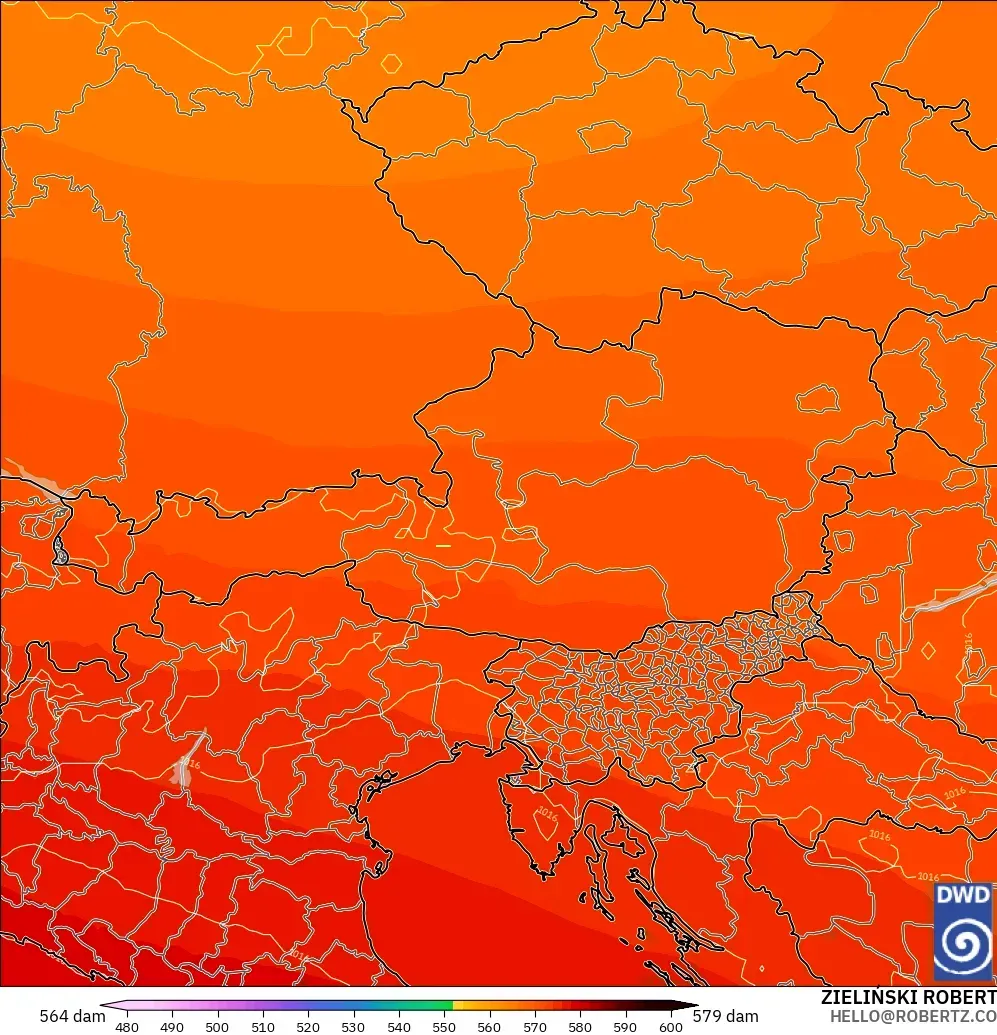 ICON model - Austria, Geopotential height at 500hPa