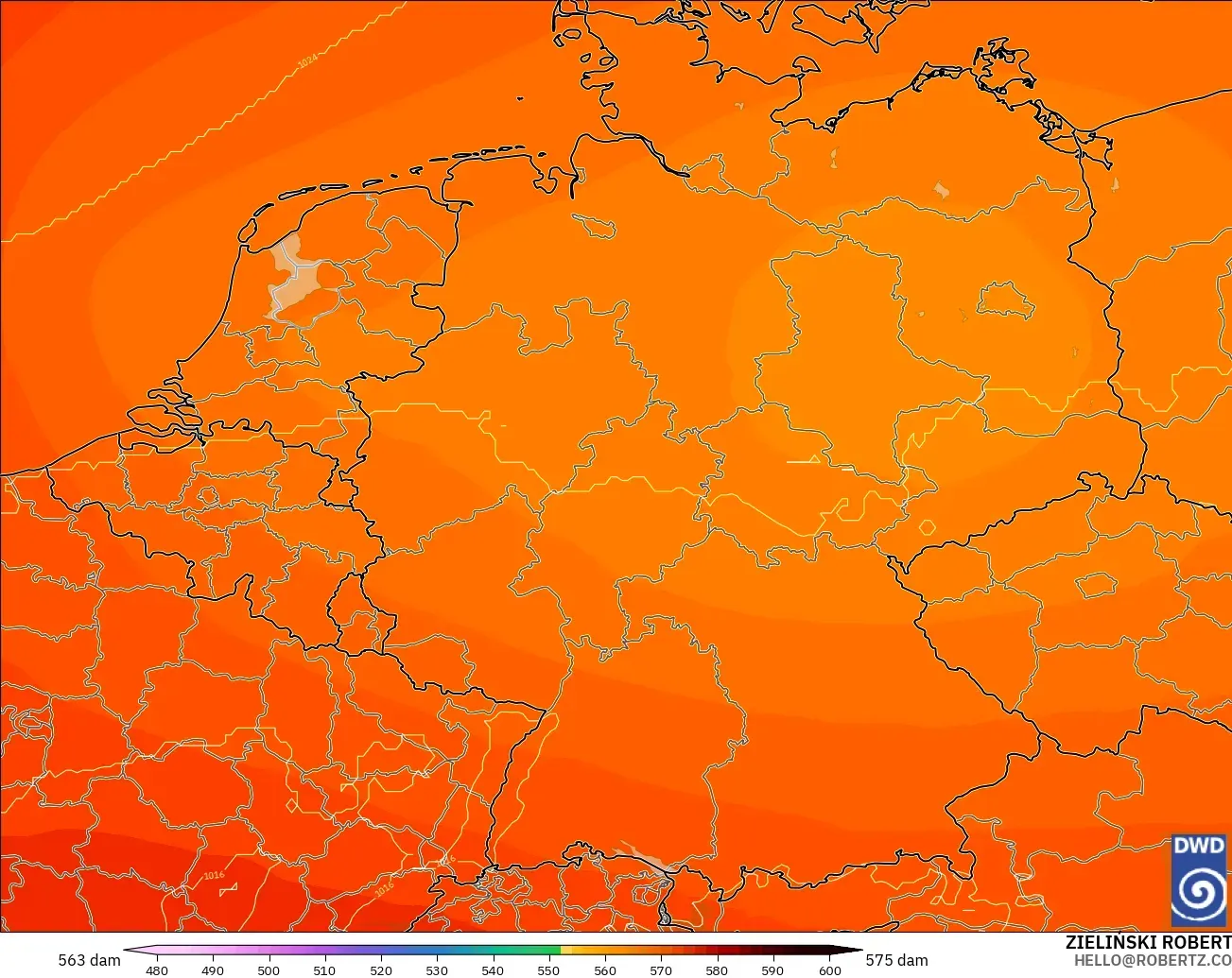 ICON model - Germany, Geopotential height at 500hPa