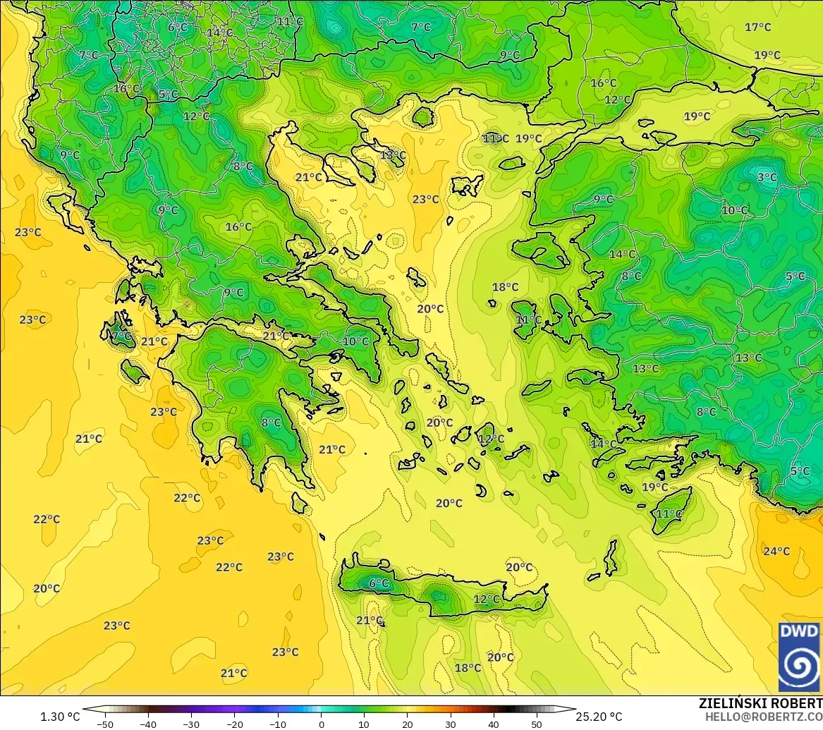ICON model - Greece, Dewpoint at 2m