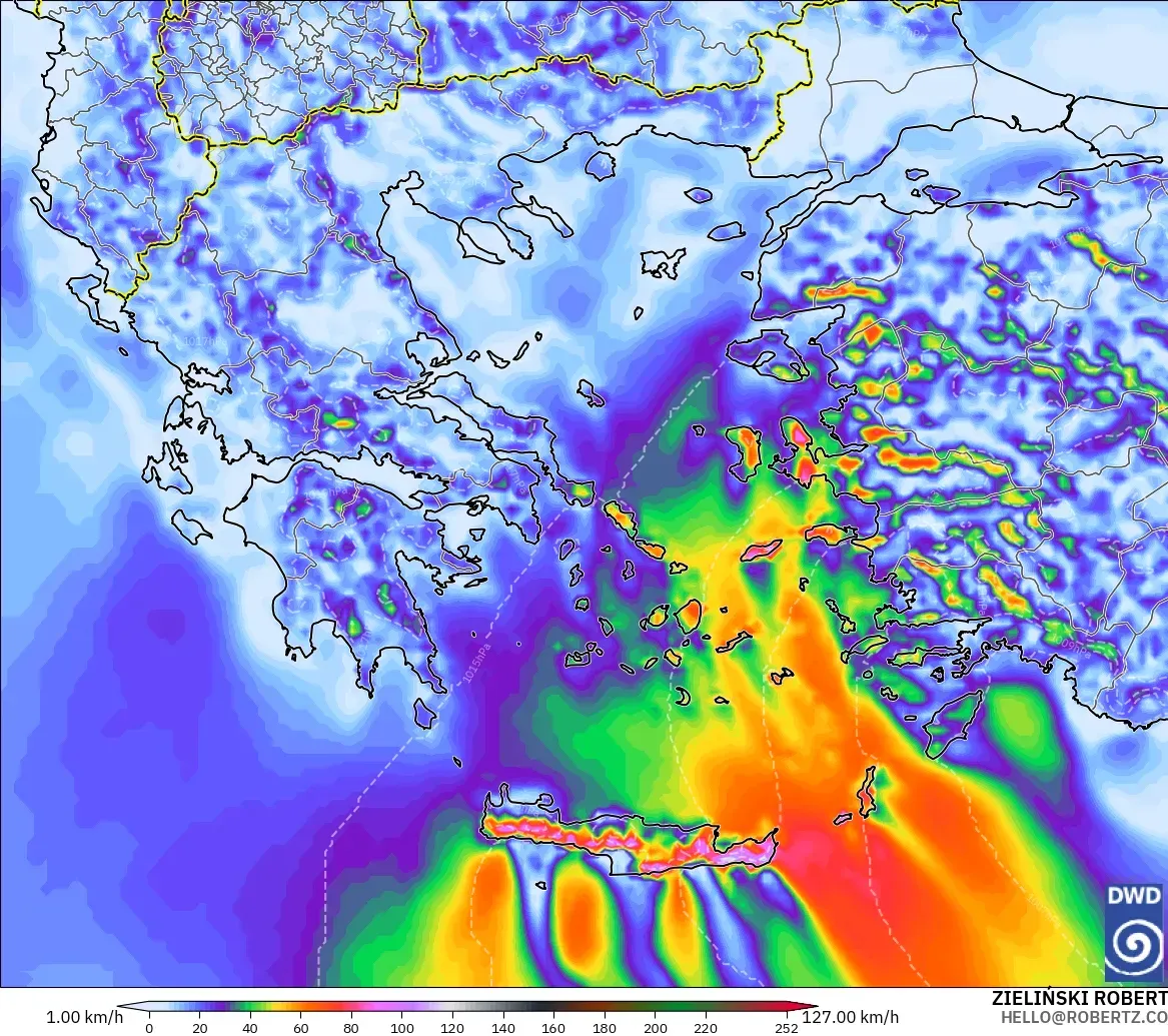 ICON model - Greece, Wind Gusts
