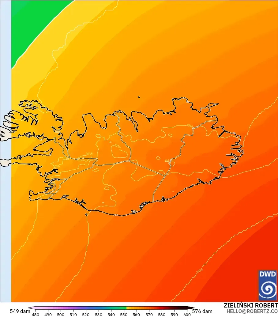 ICON model - Iceland, Geopotential height at 500hPa