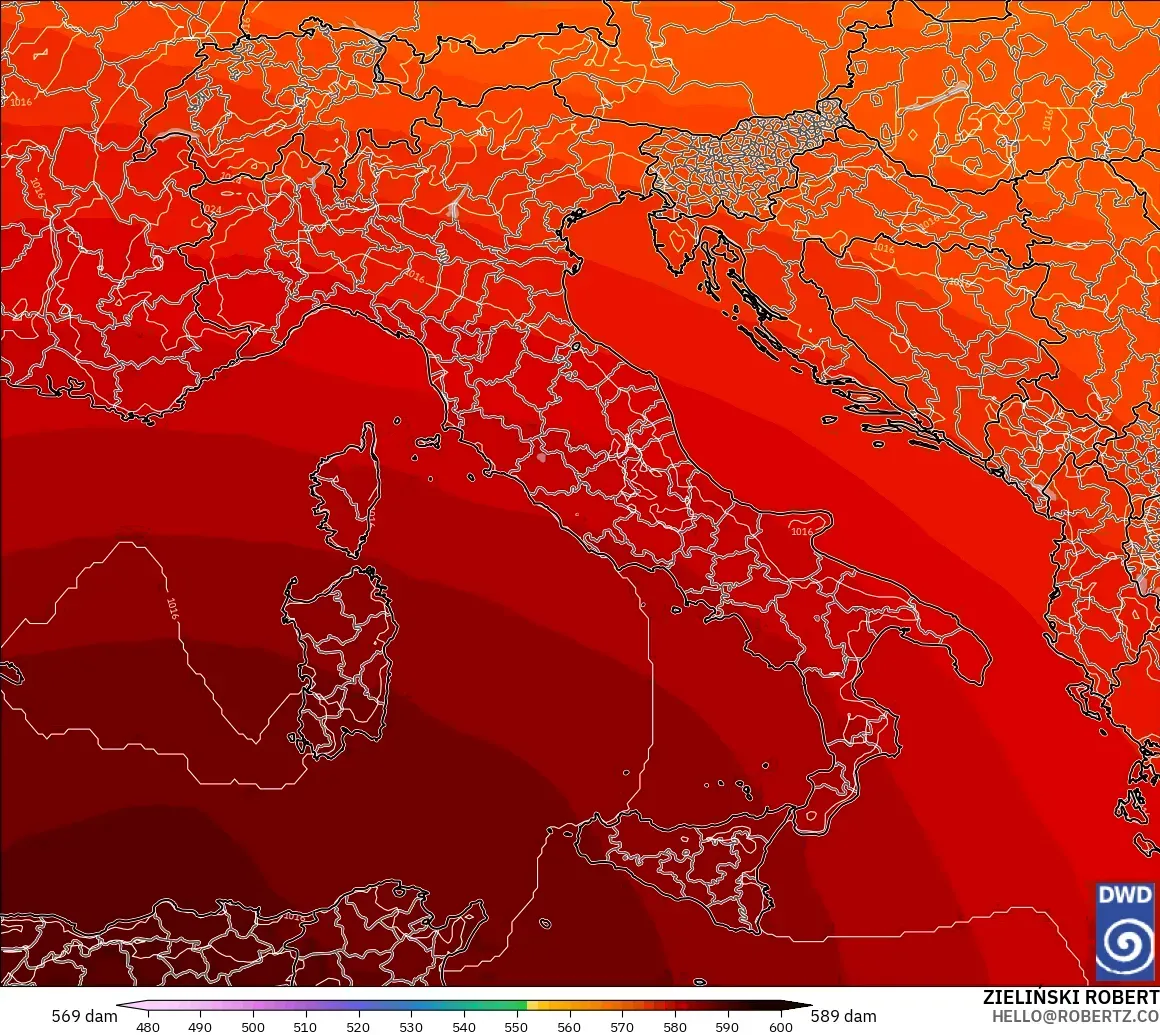 ICON model - Italy, Geopotential height at 500hPa