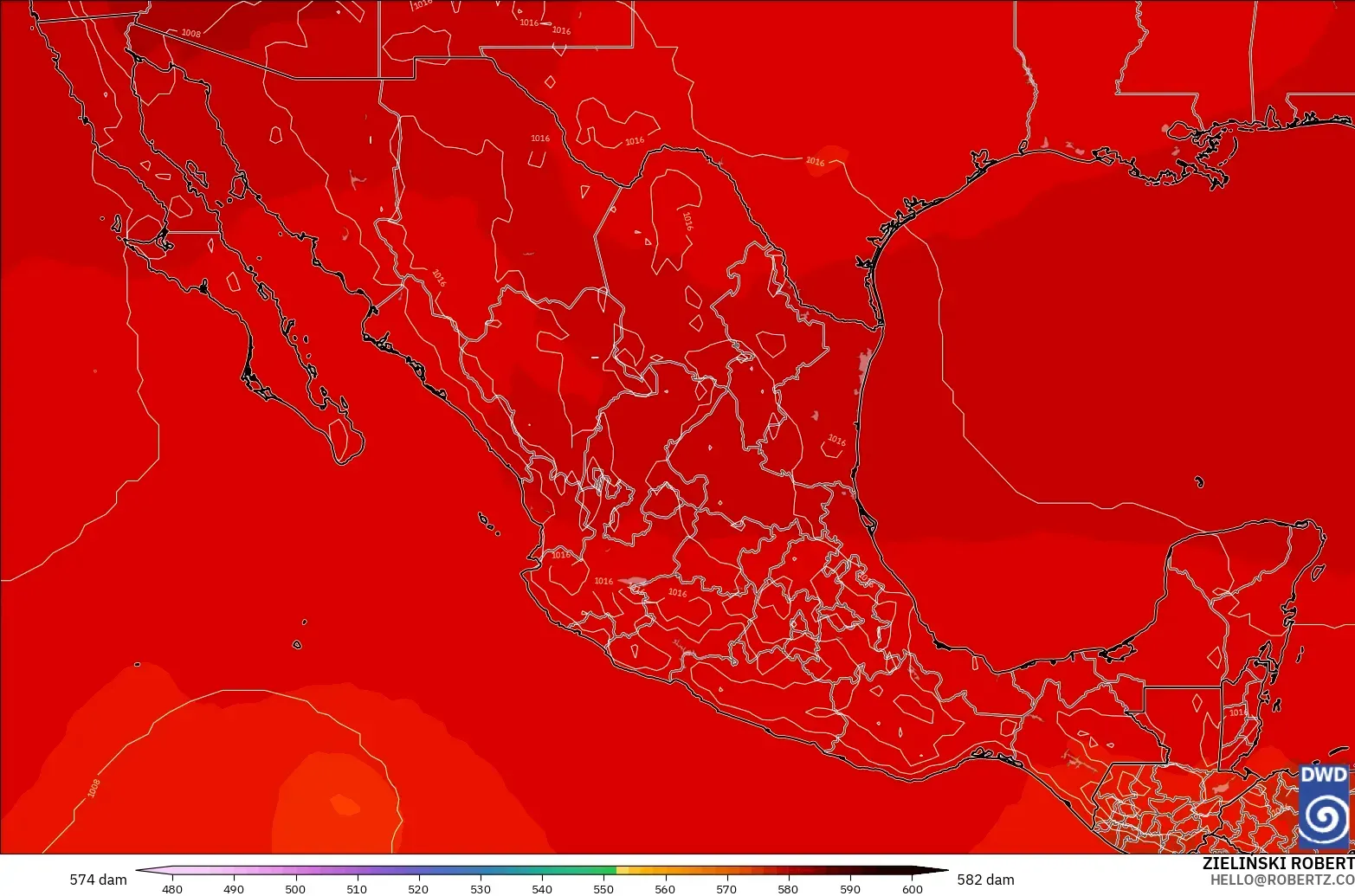 ICON model - Mexico, Geopotential height at 500hPa