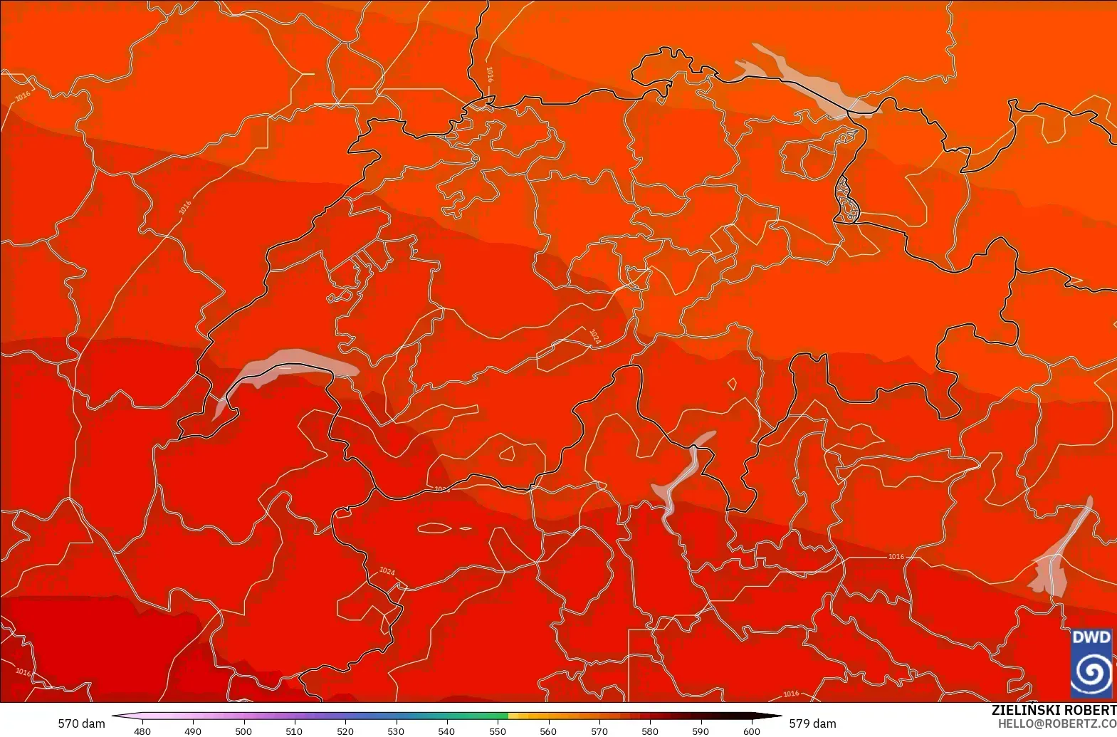 ICON model - Switzerland, Geopotential height at 500hPa