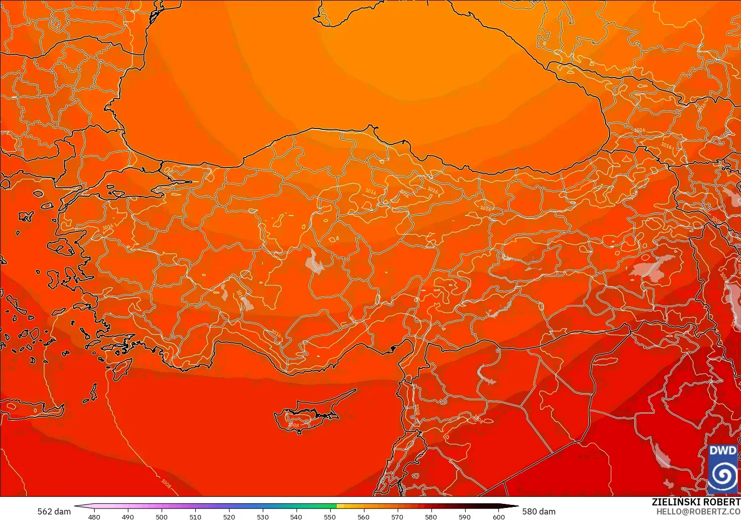ICON model - Turkey, Geopotential height at 500hPa