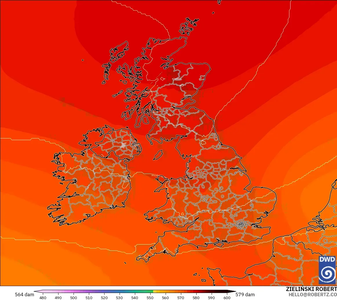 ICON model - United Kingdom, Geopotential height at 500hPa
