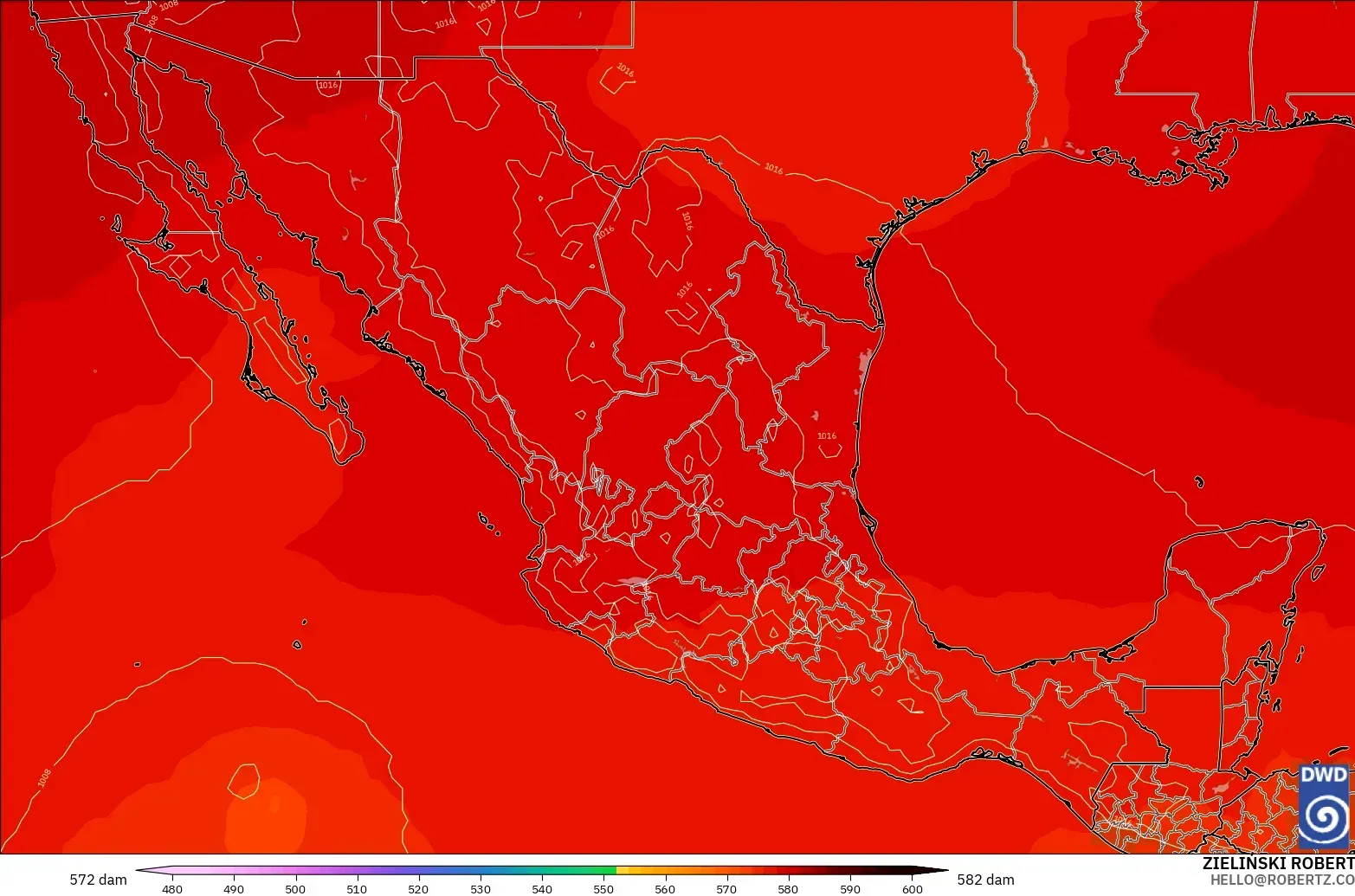 ICON model - Mexico, Geopotential height at 500hPa