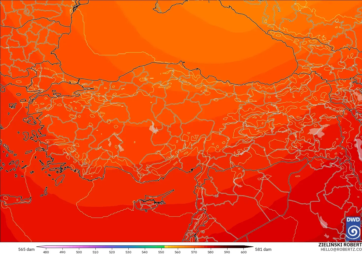 ICON model - Turkey, Geopotential height at 500hPa