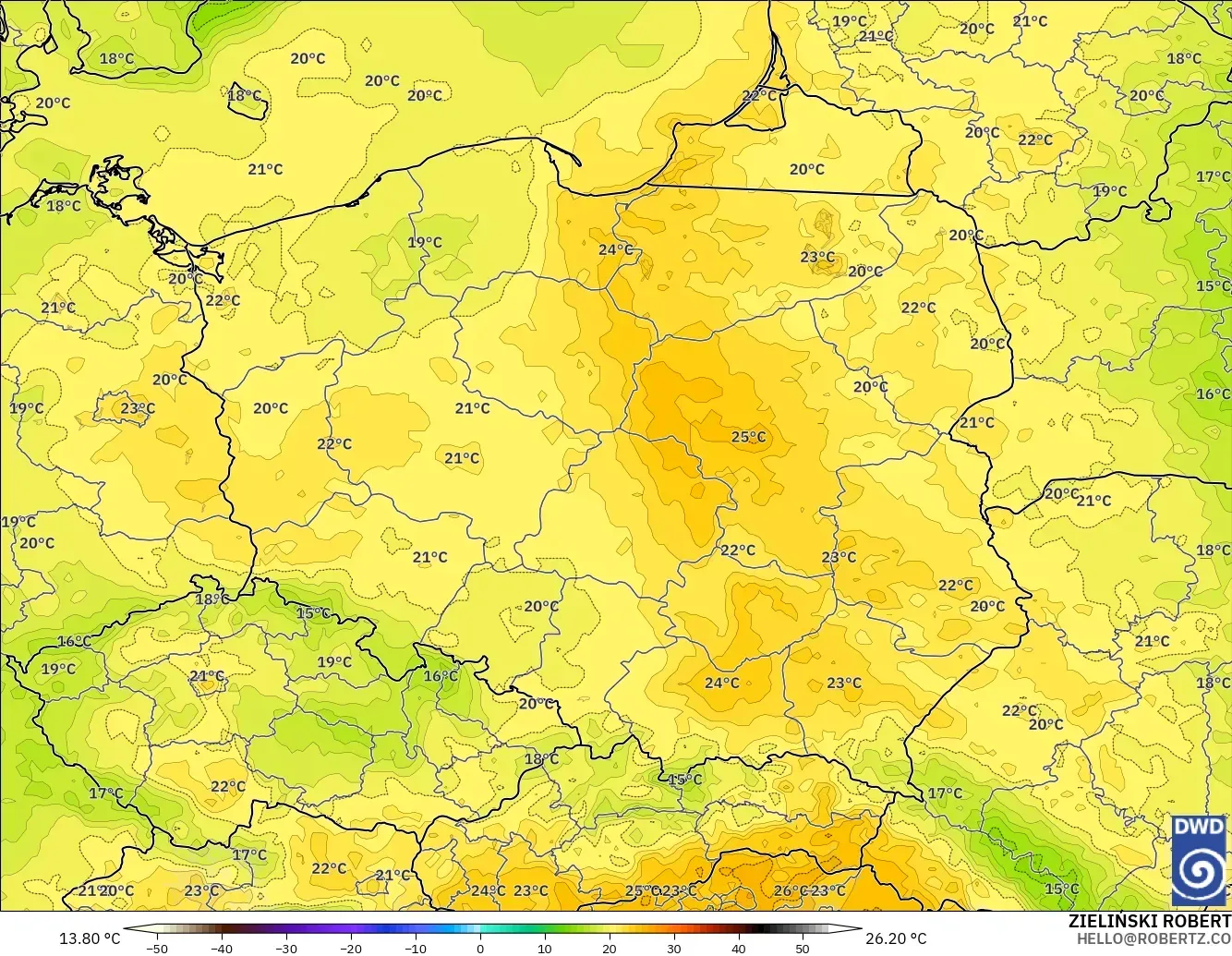 ICON model - Poland, Temperature at 2m
