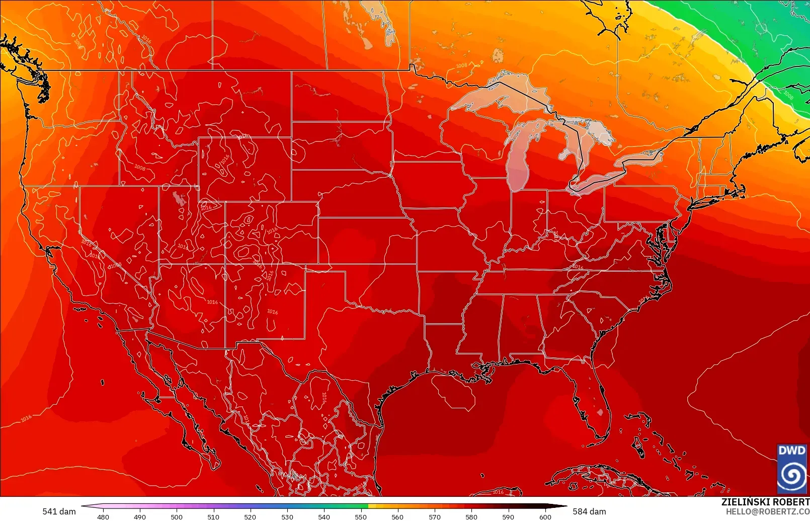 ICON model - United States, Geopotential height at 500hPa