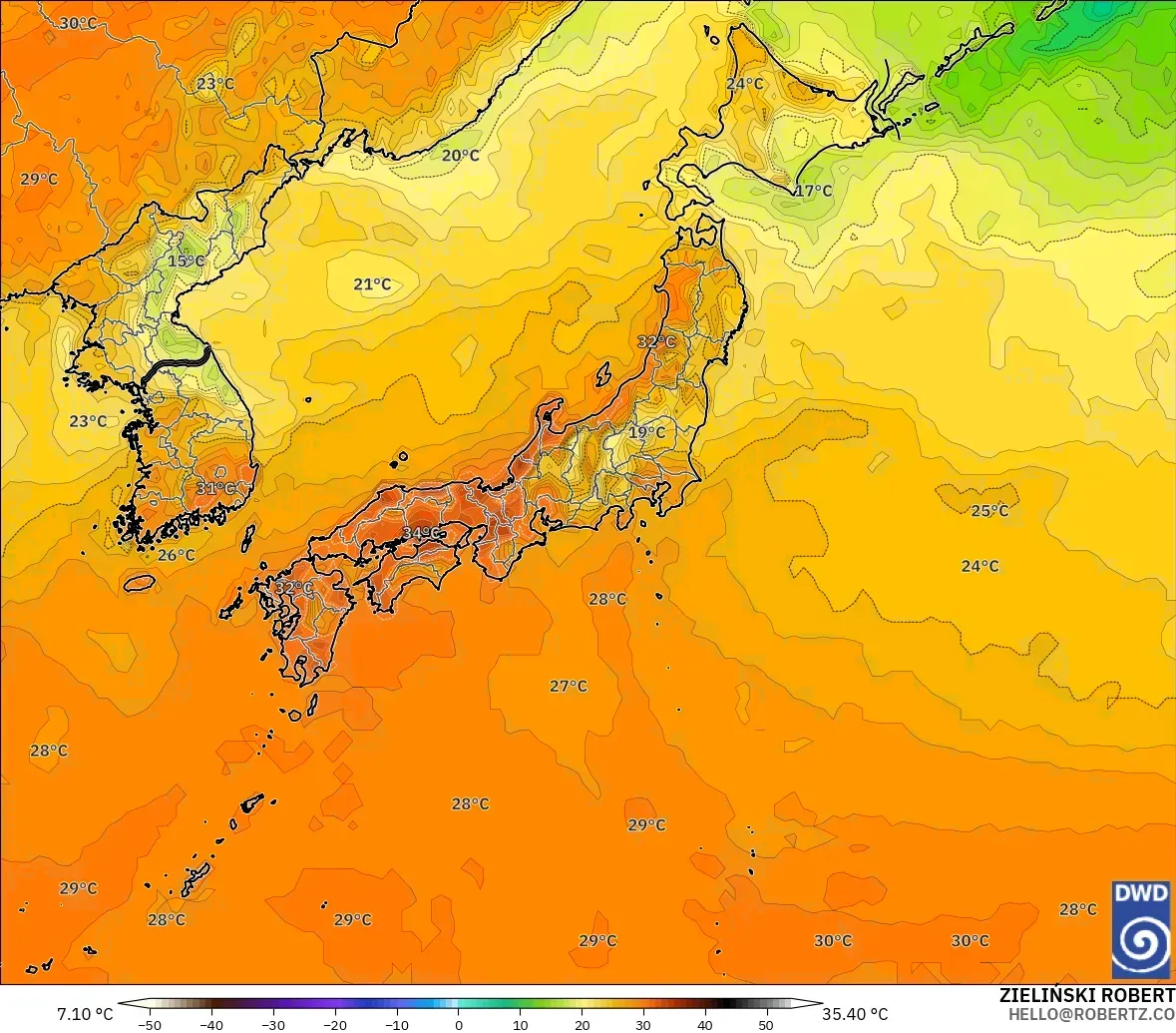 ICON model - Japan, Temperature at 2m