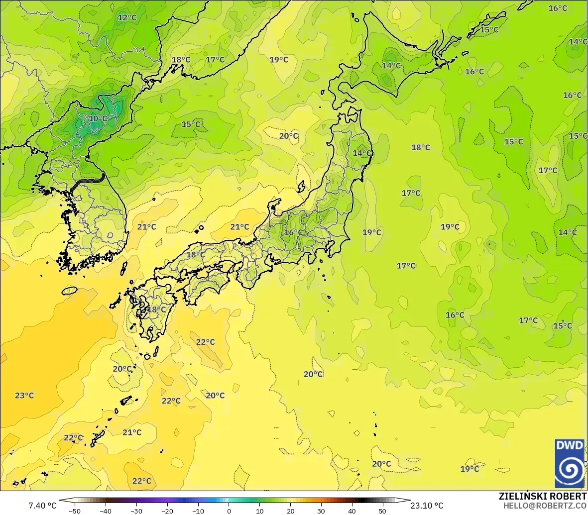 ICON model - Japan, Temperature at 850hPa