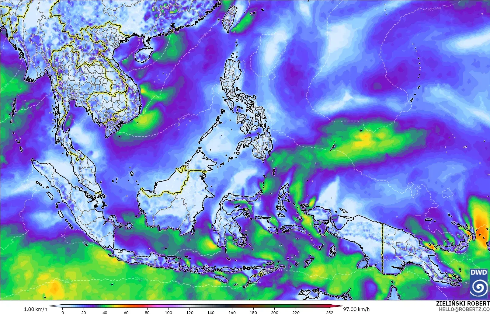 ICON model - South East Asia, Wind Gusts Peak