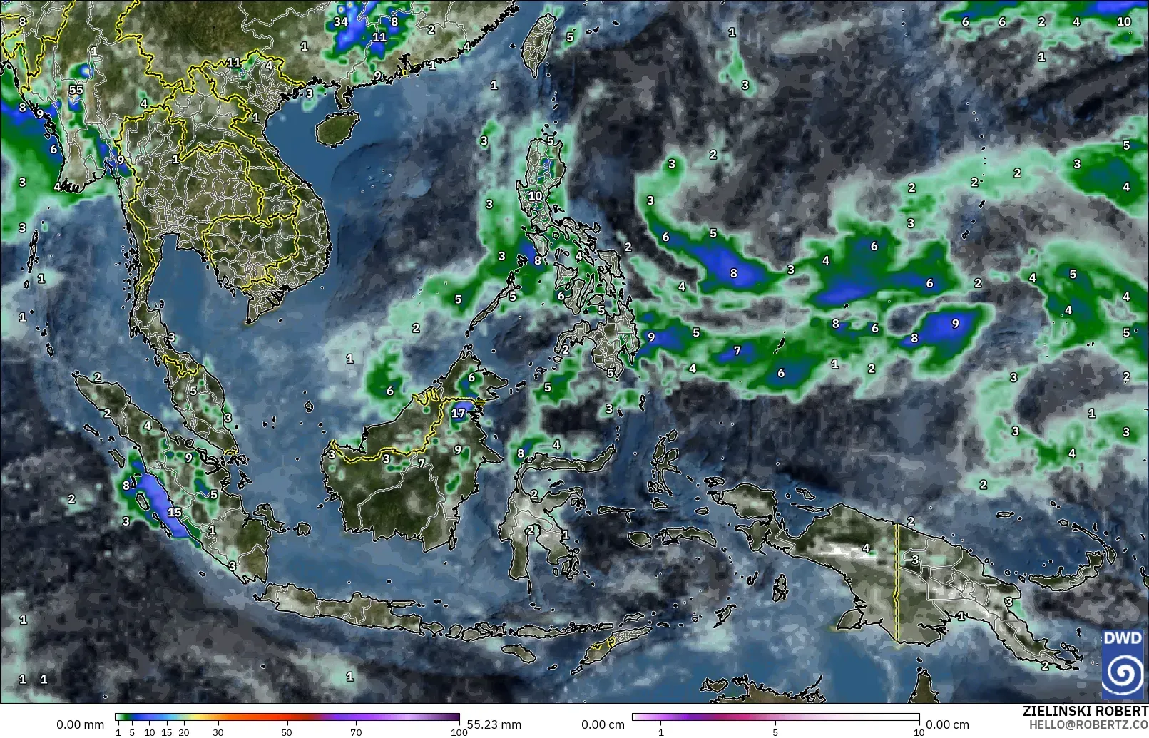 ICON model - South East Asia, Precipitation, Clouds, and Pressure