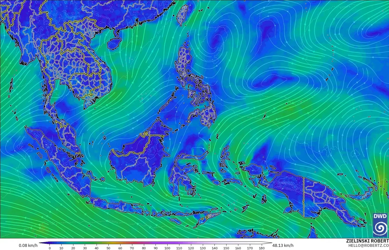 ICON model - South East Asia, Wind at 10m