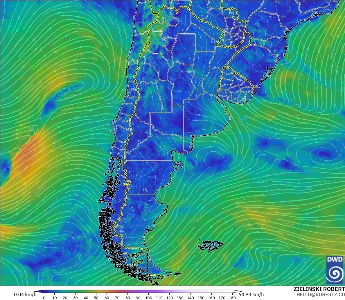 ICON model - Argentina, Wind at 10m