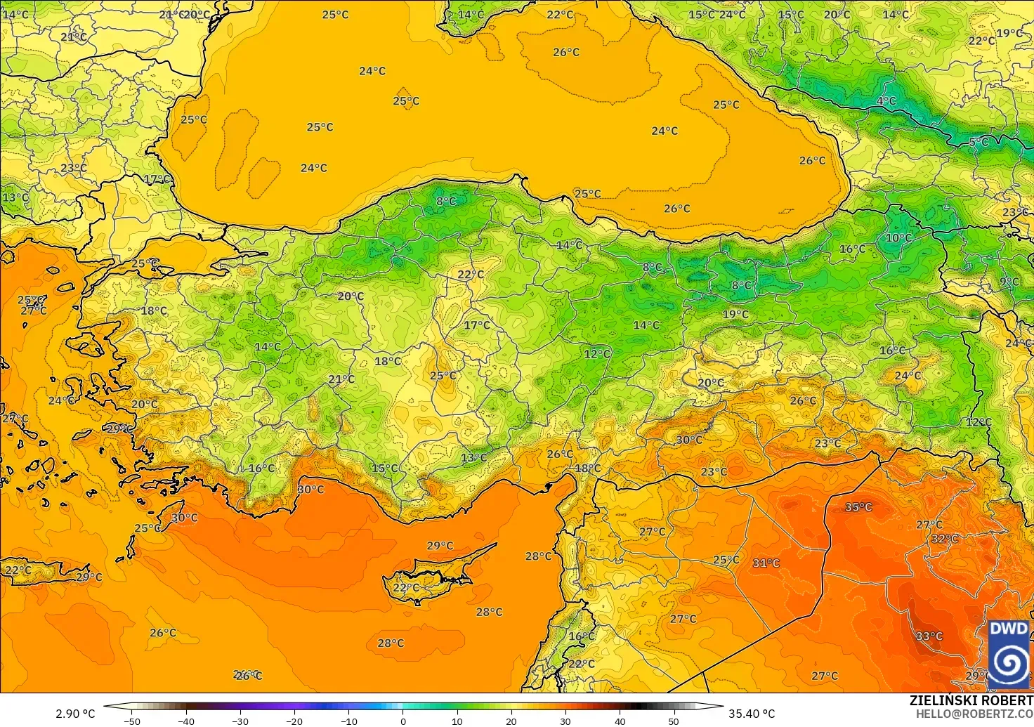 ICON model - Turkey, Temperature at 2m