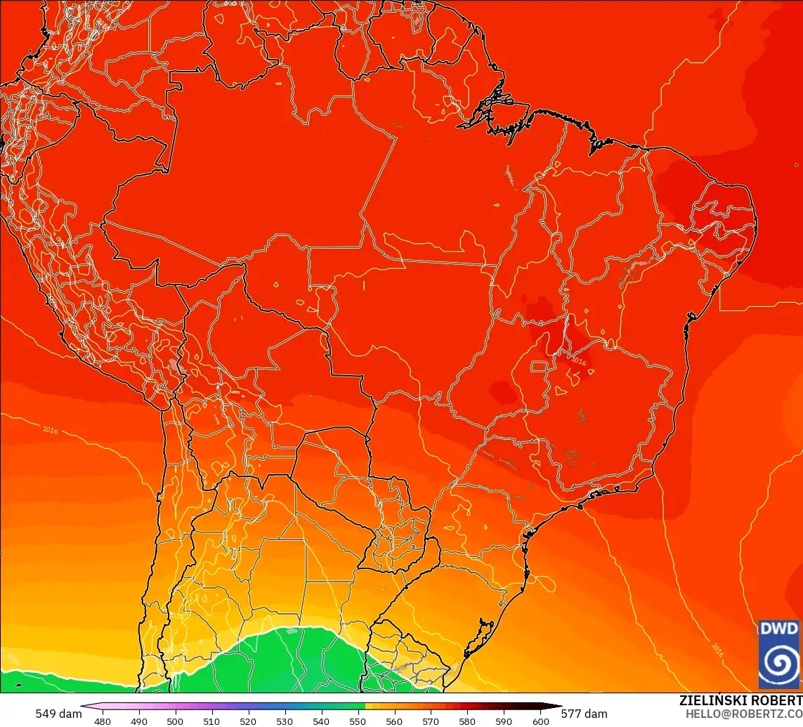 ICON model - Brazil, Geopotential height at 500hPa