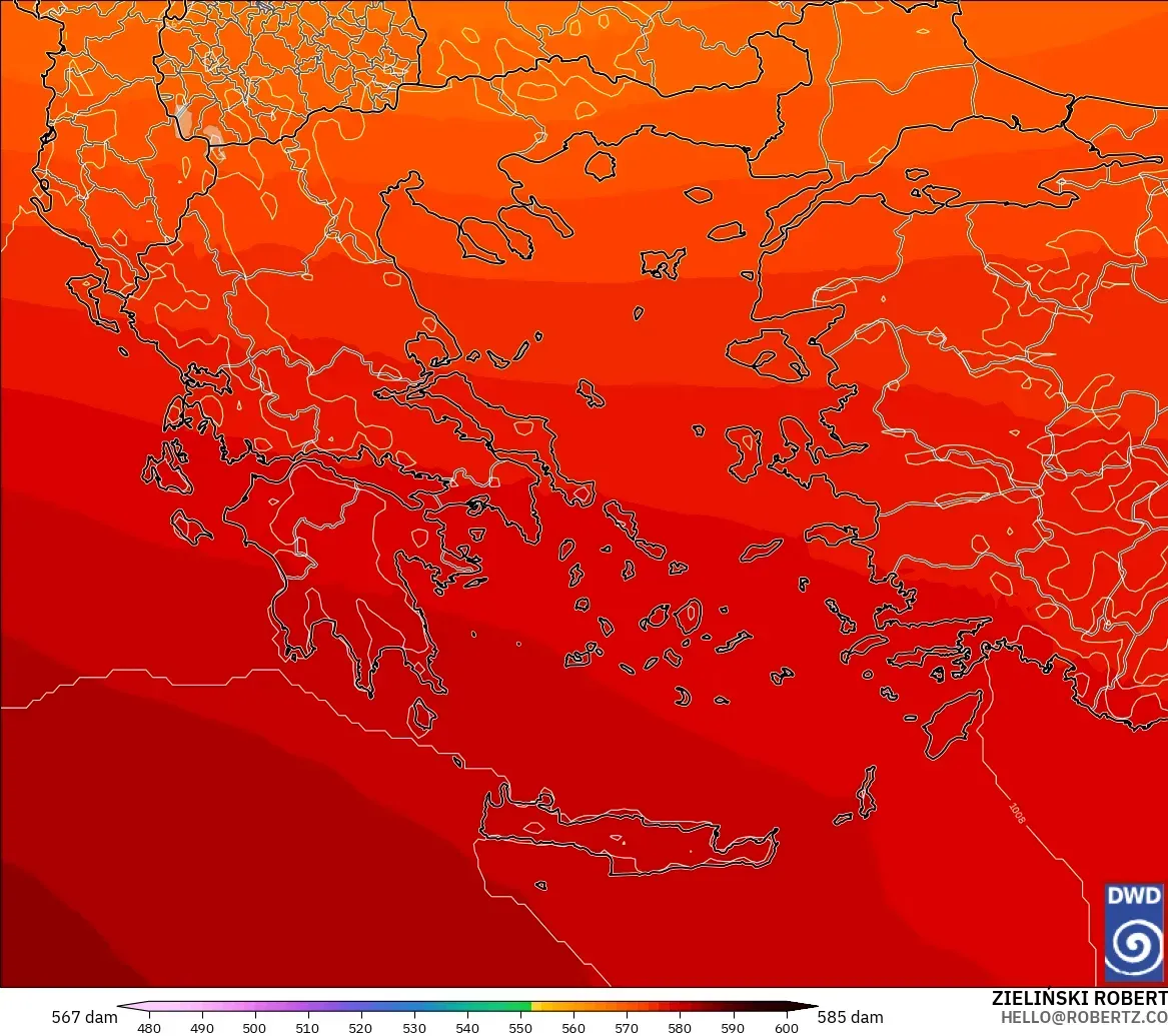 ICON model - Greece, Geopotential height at 500hPa