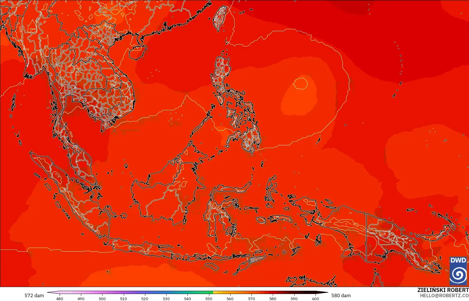 ICON model - South East Asia, Geopotential height at 500hPa