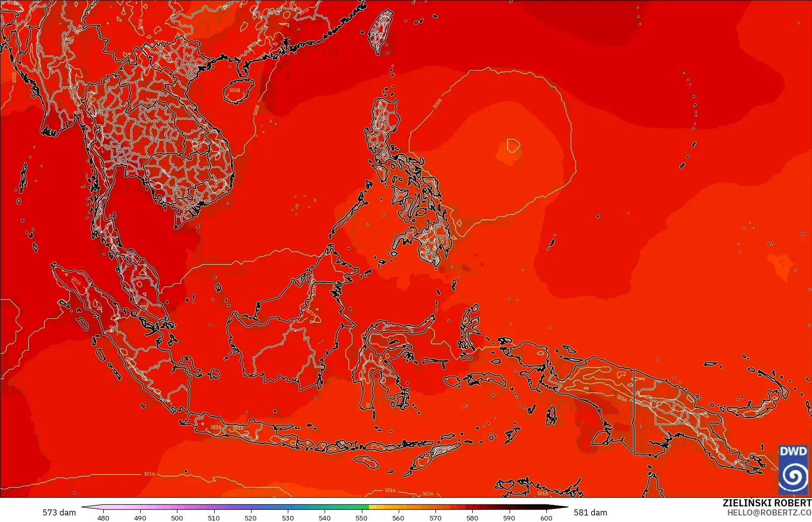 ICON model - South East Asia, Geopotential height at 500hPa