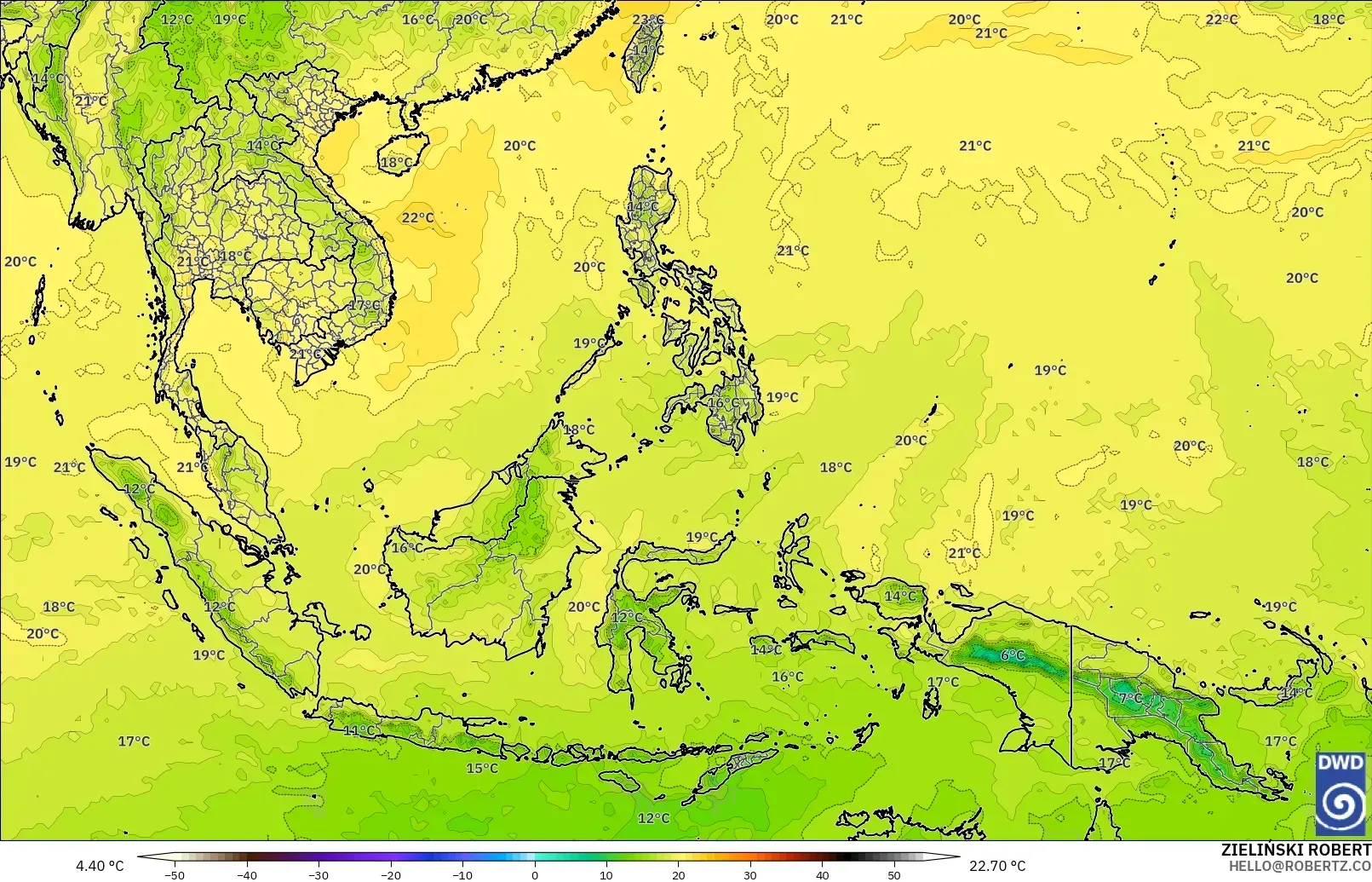 ICON model - South East Asia, Temperature at 850hPa