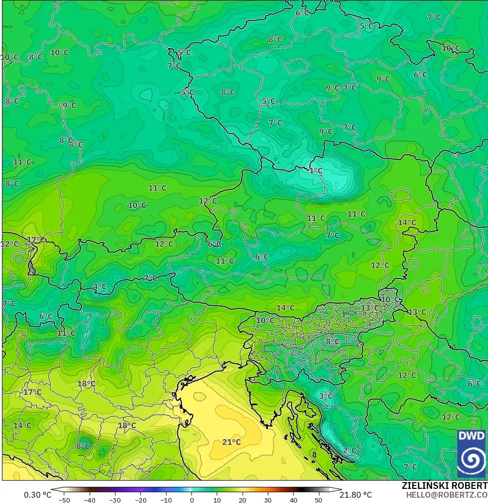 ICON model - Austria, Dewpoint at 2m
