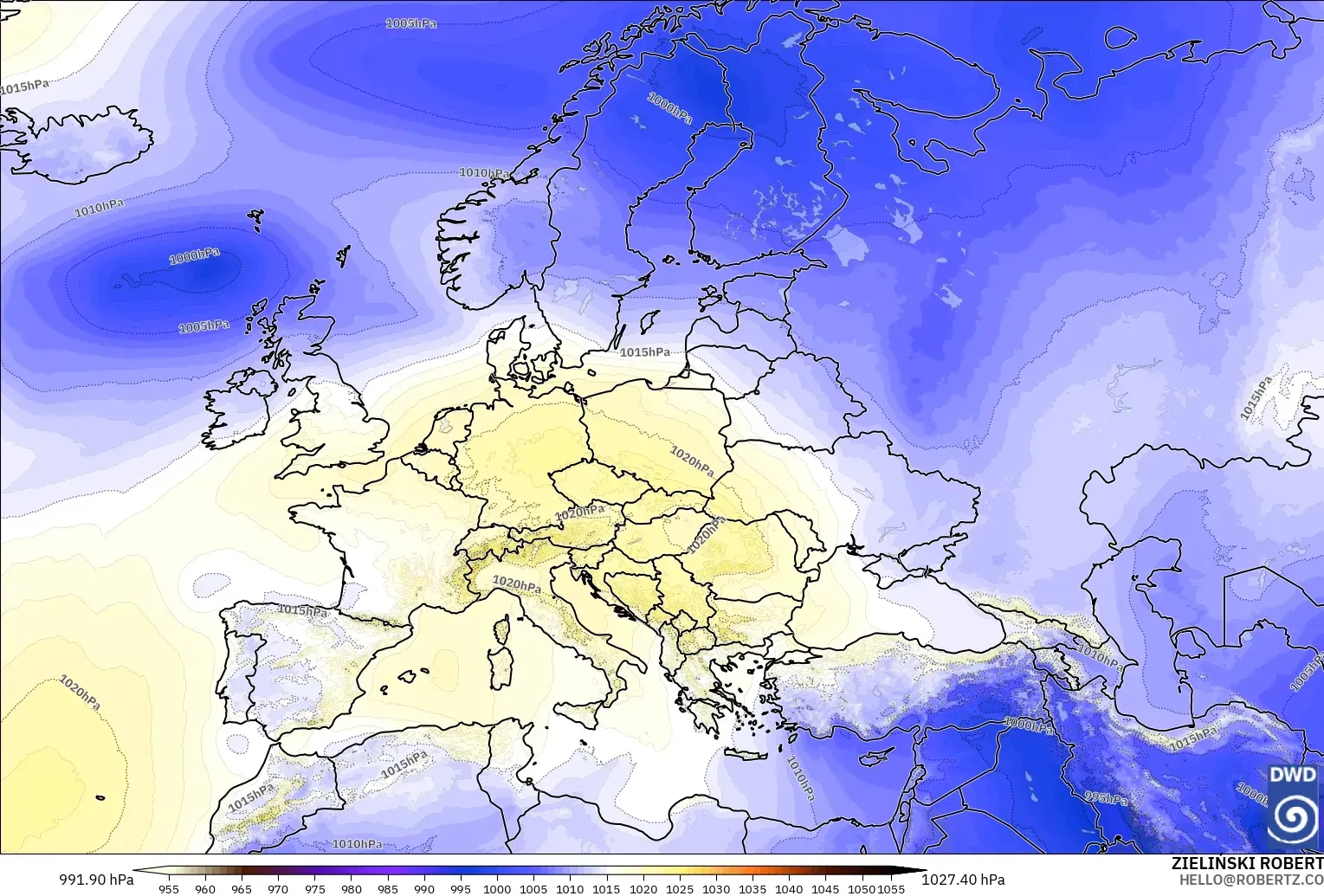 ICON model - Europe, Pressure