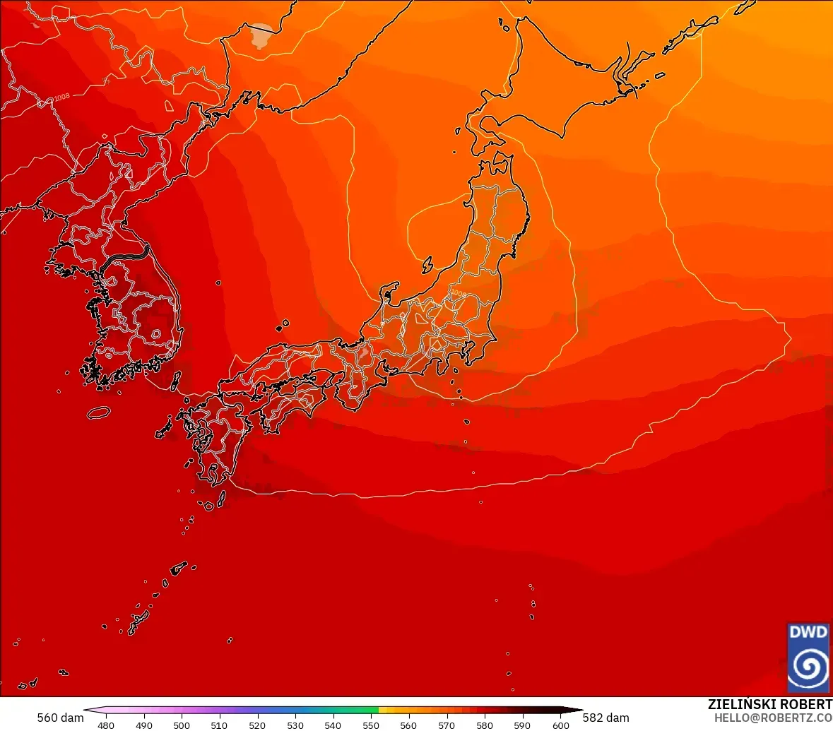 ICON model - Japan, Geopotential height at 500hPa