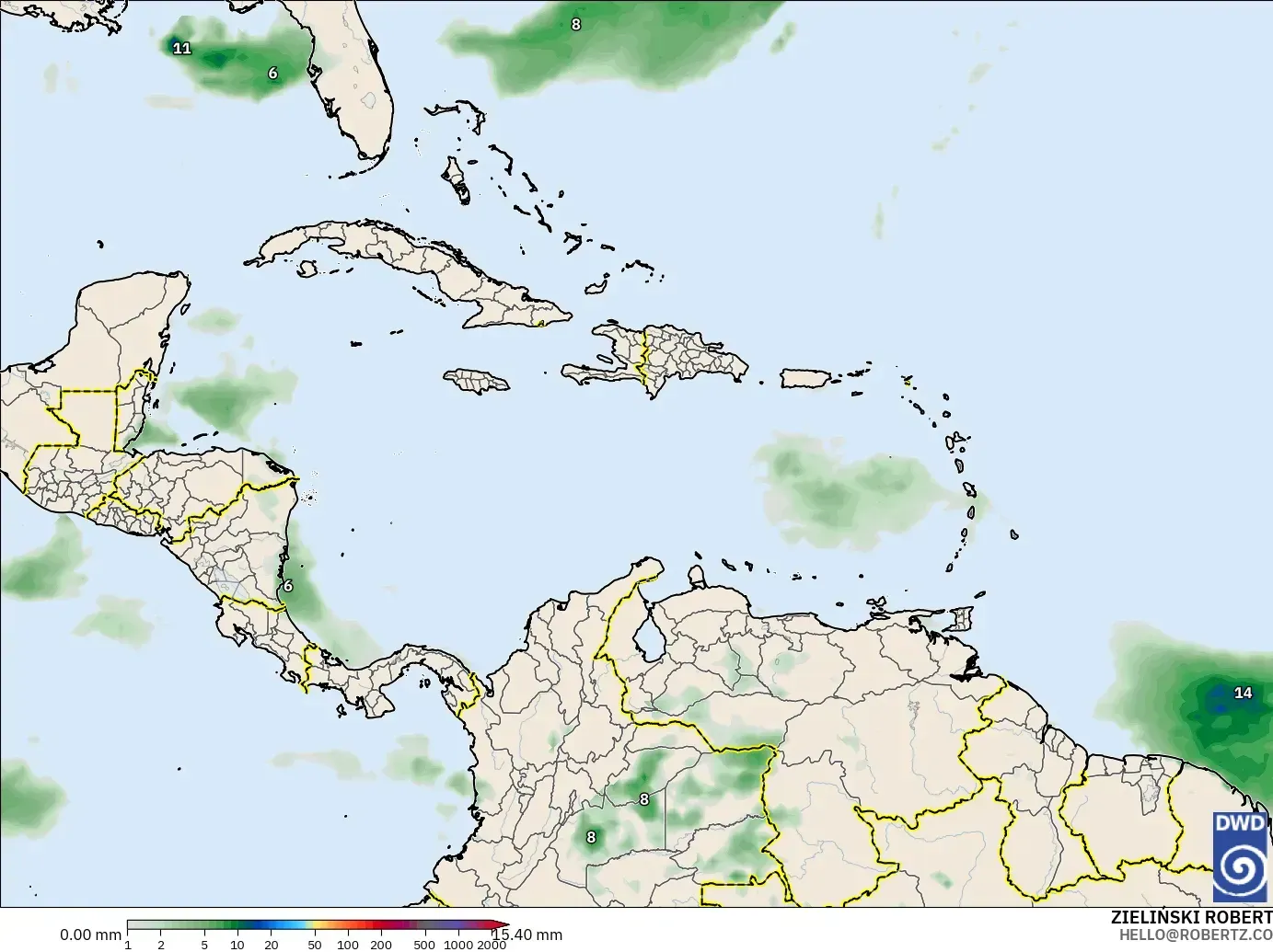 ICON model - Caribbean, Precipitation Accumulation
